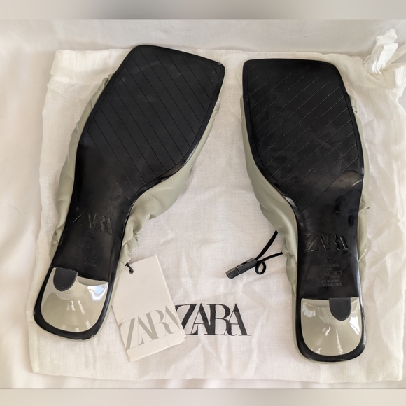 NWT ZARA Khaki Green Square Open Peep Toe Mule Sandal w/ Kitten Heel Size 6.5 - Picture 4 of 10